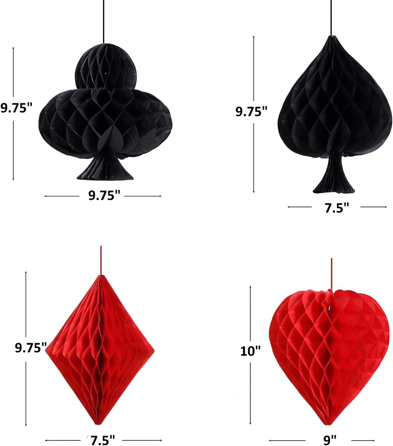 Party Favors Plus Casino Card Suit Honeycomb Hanging Decorations 4 Piece Red Black