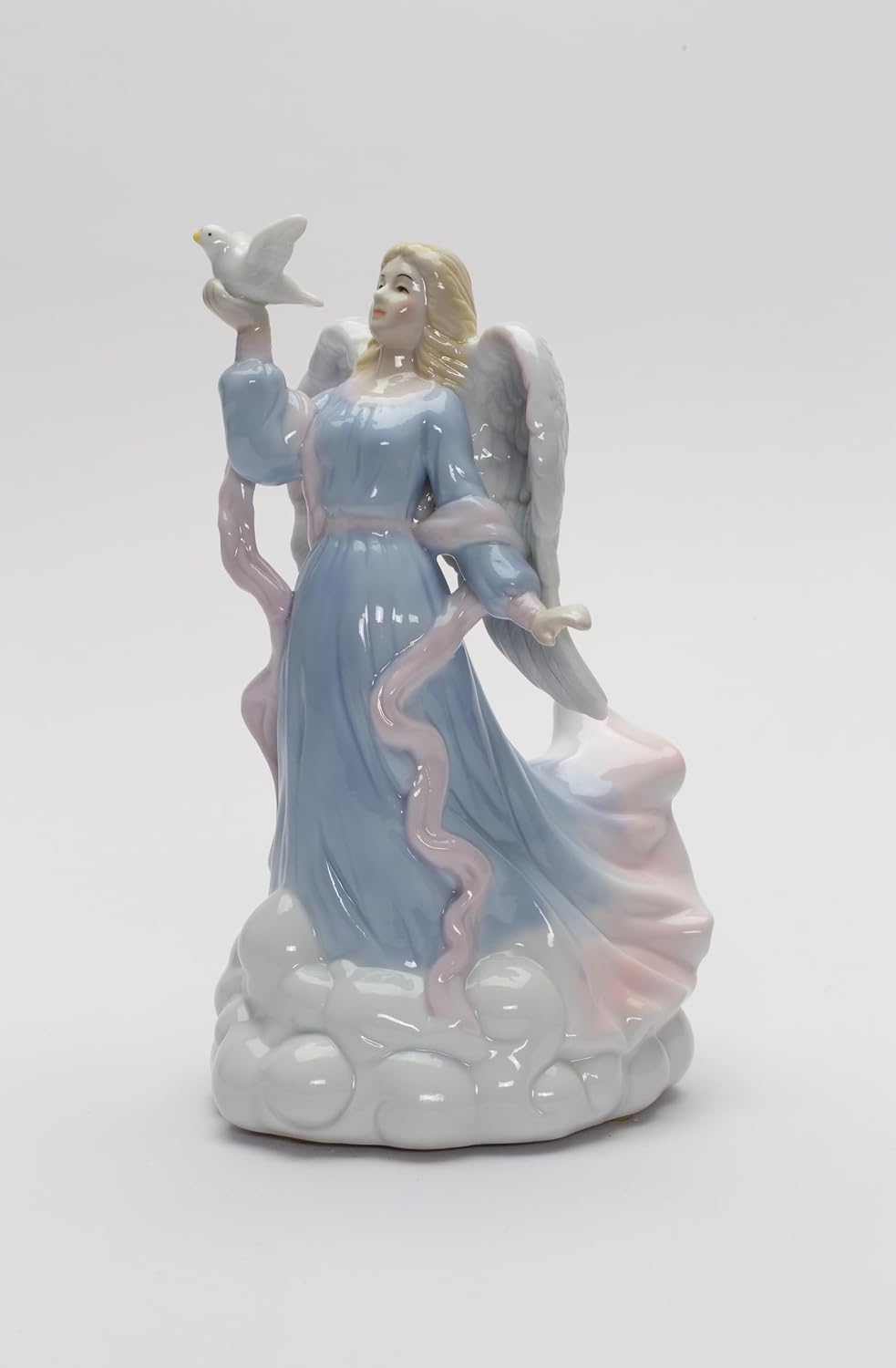Cosmos Gifts Fine Porcelain Angel Releasing Dove Music Box Figurine 8" H Blue White