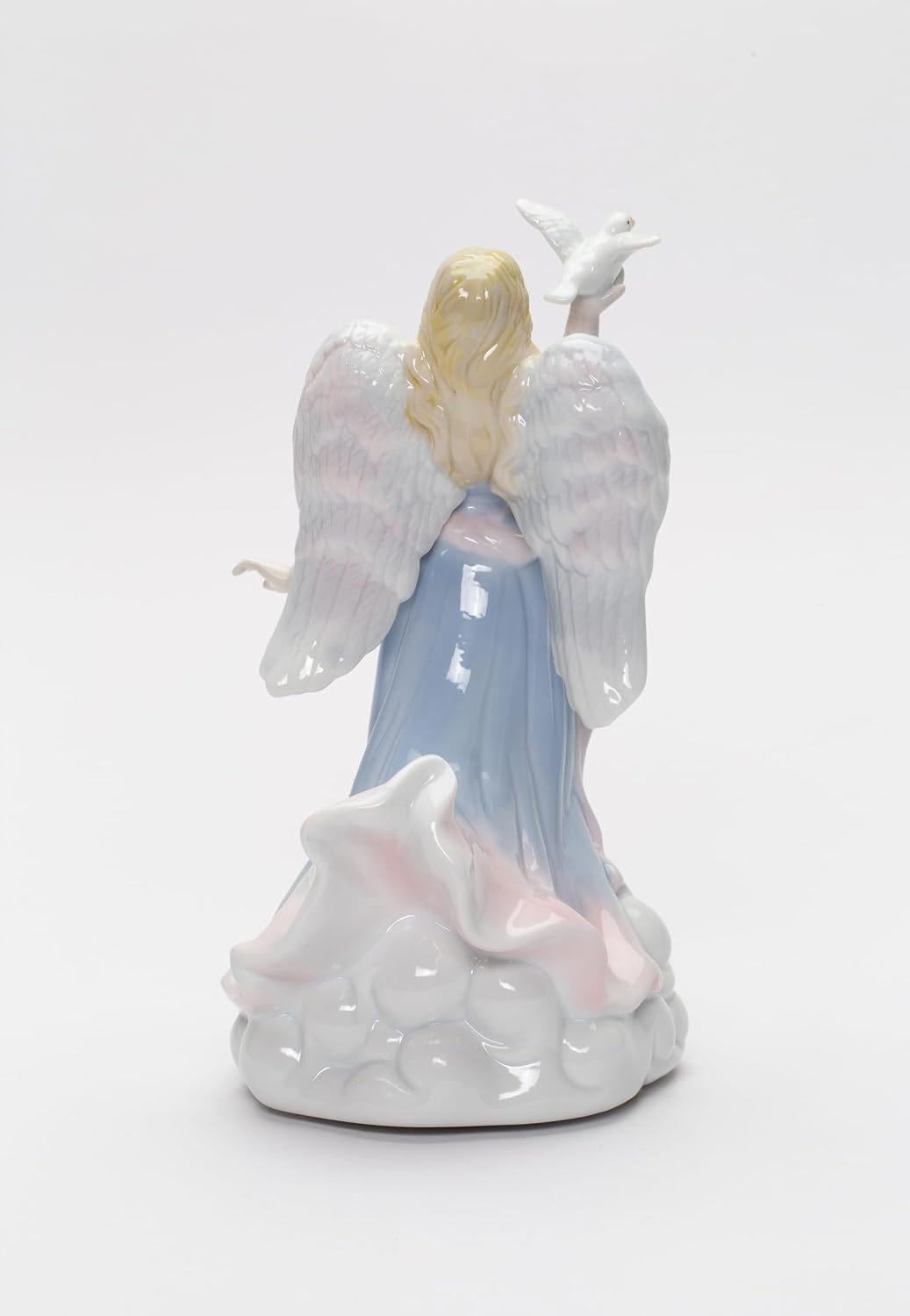 Cosmos Gifts Fine Porcelain Inspirational Peace Angel Holding Dove Music Box Figurine 8" H Blue