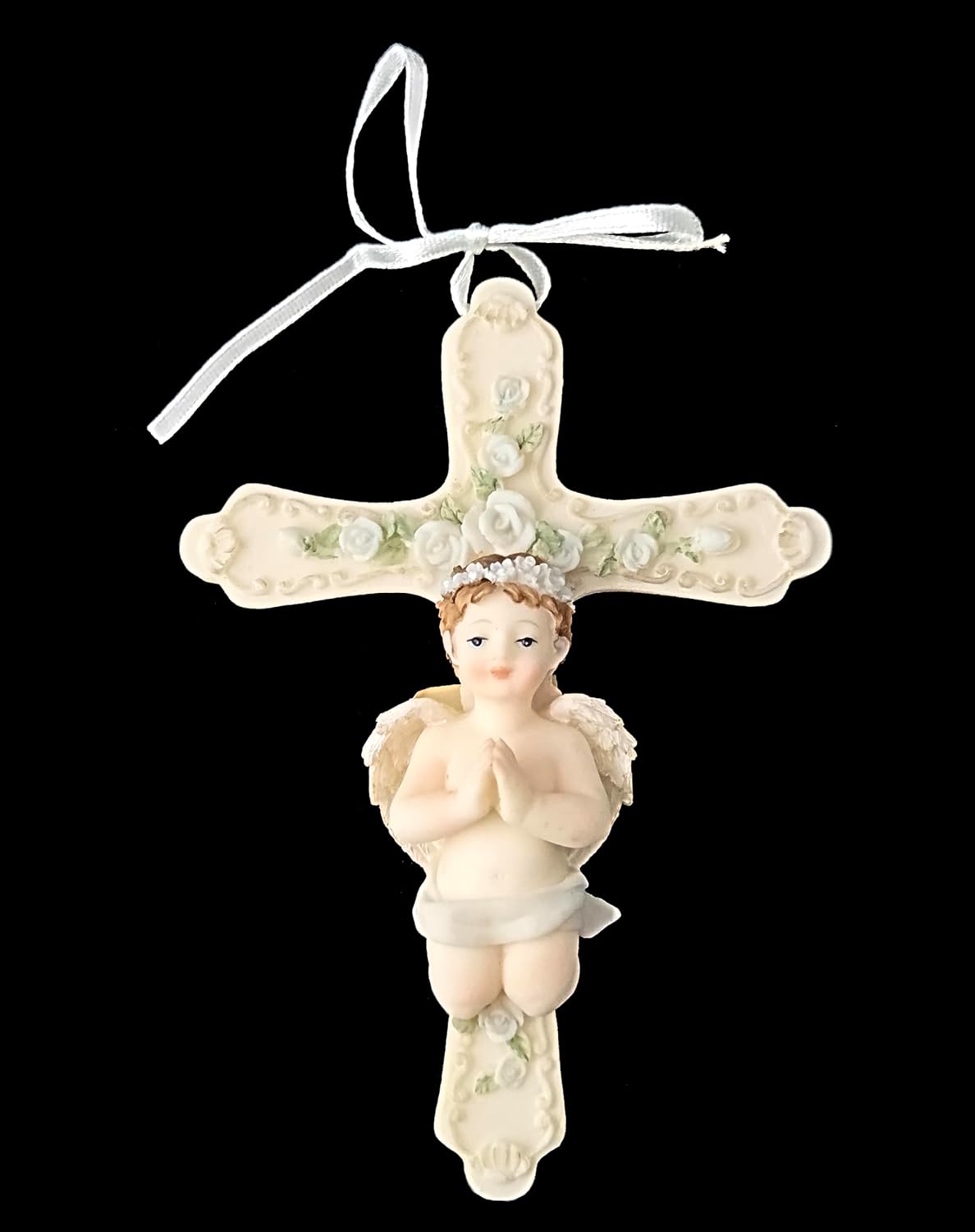 Party Favors Plus Multicolor Polyresin Praying Angel Cross Figurine 4.75 Inch Set of 2