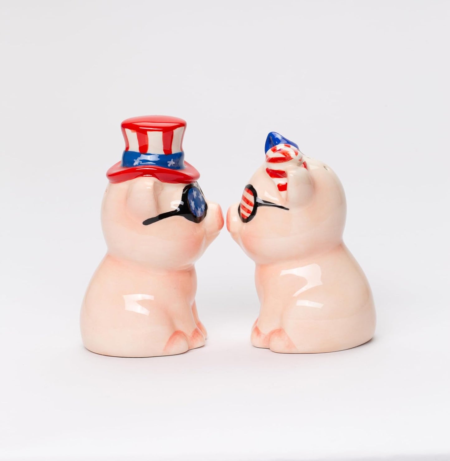 Cosmos Gifts Fine Ceramic Patriotic Fourth of July Love Couple Pig Salt & Pepper Shakers Set 3-1/2" H 21083