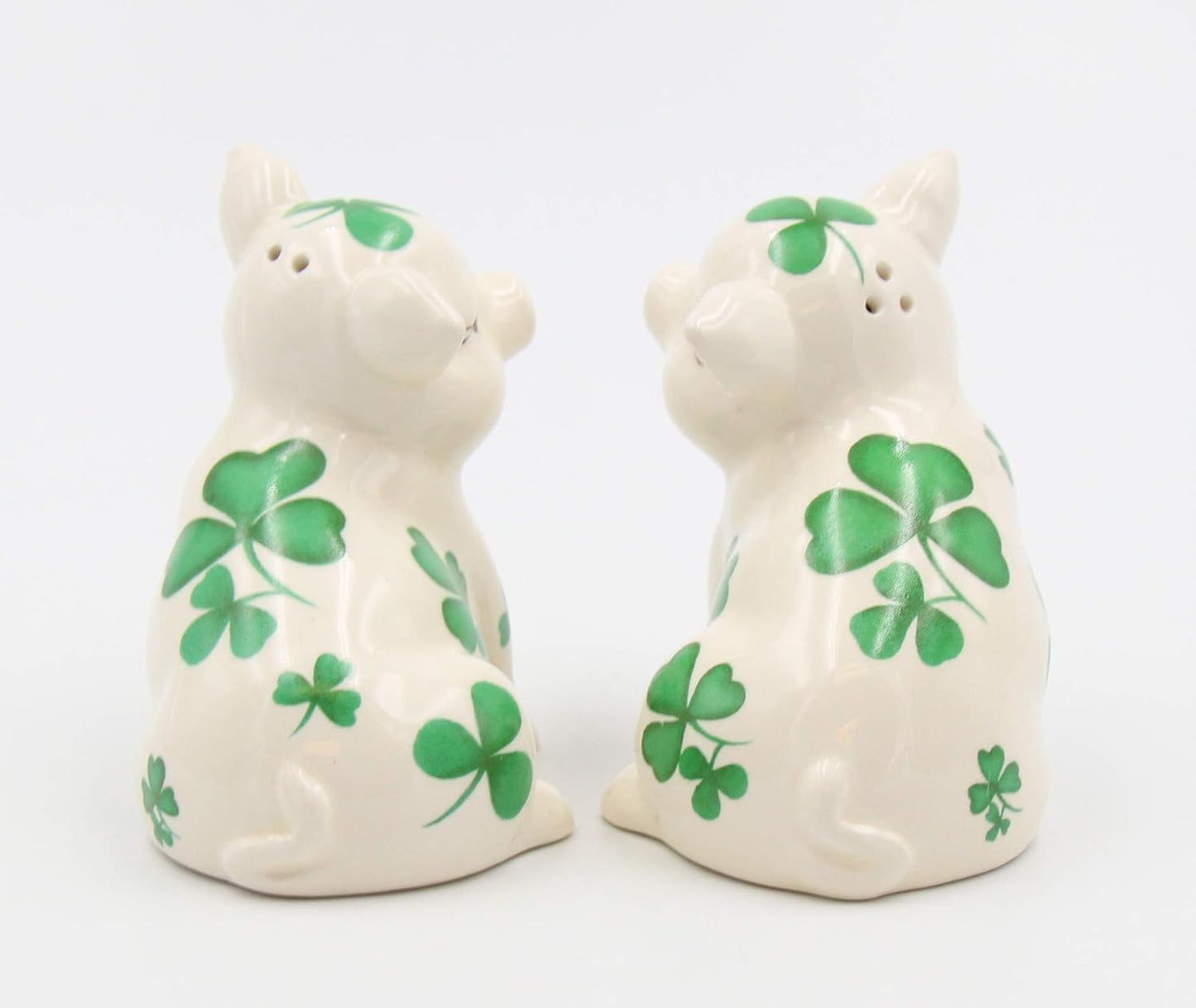 Cosmos Gifts Fine Ceramic Shamrock Pigs Salt and Pepper Shakers Set 3" H Green