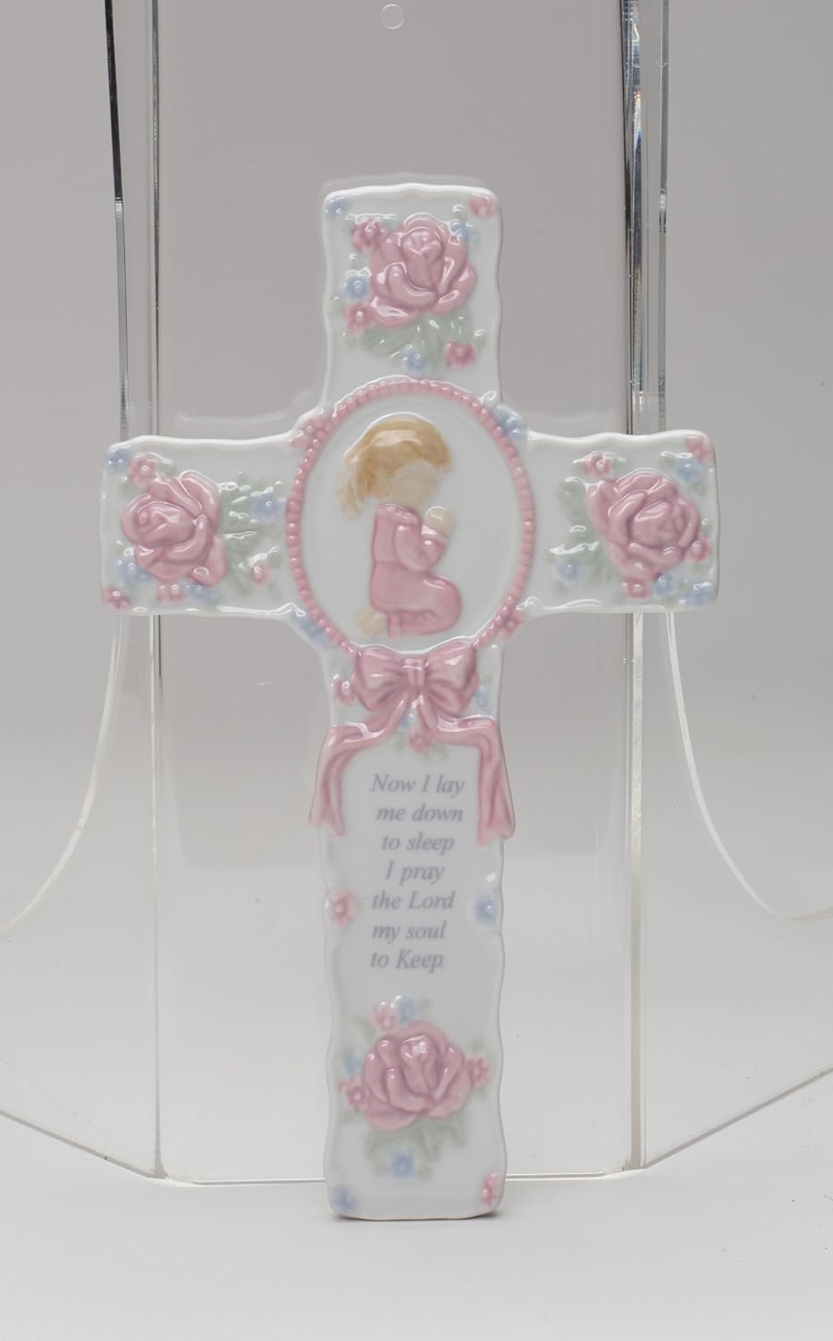 Cosmos Gifts Fine Porcelain Inspirational Cross with Praying Girl Figurine 8-3/4" H