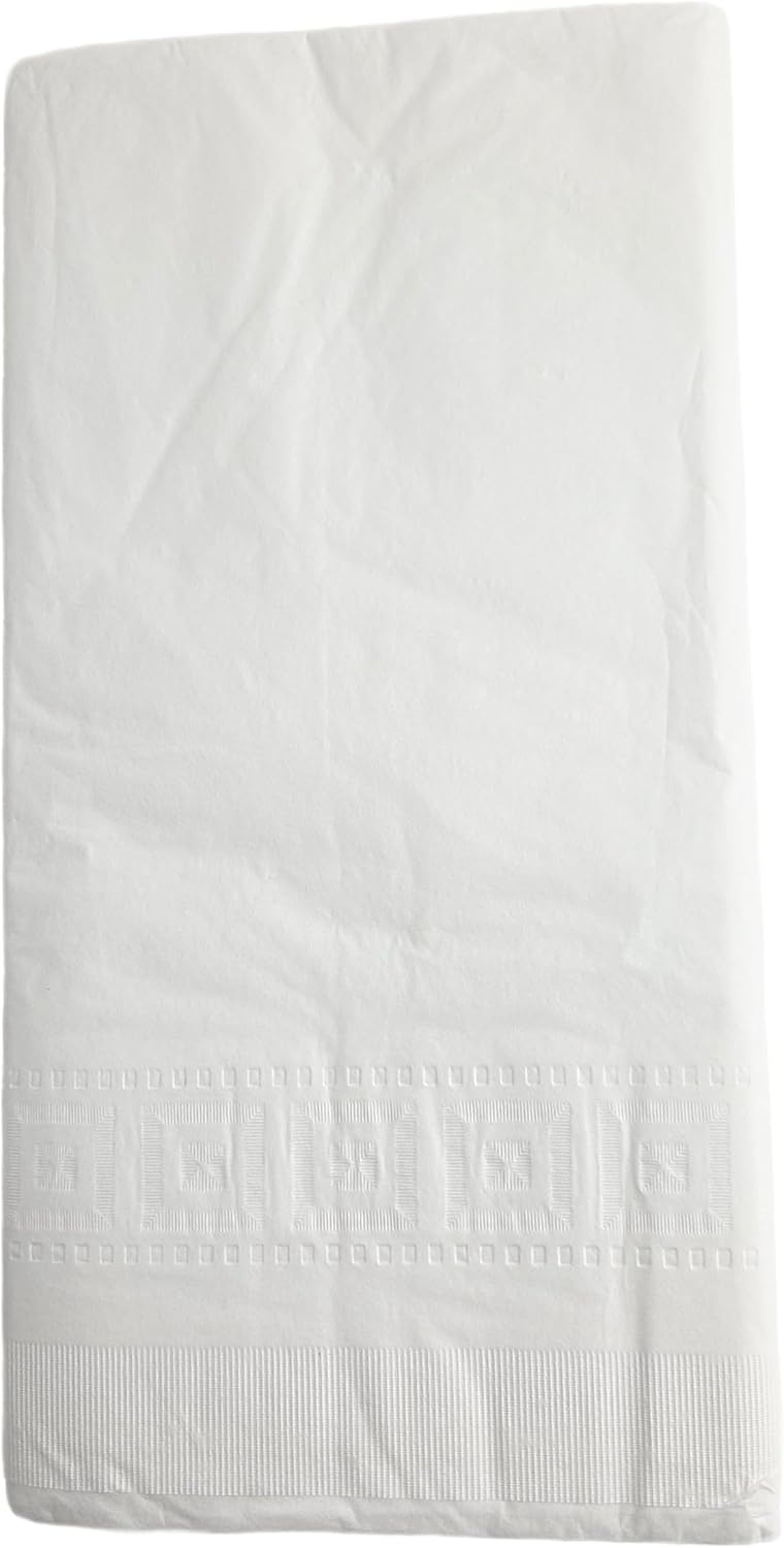 Party Favors Plus Disposable Tablecloth White 54x108 Inch 2-Ply Tissue Plastic Lining Rectangular Pack of 2