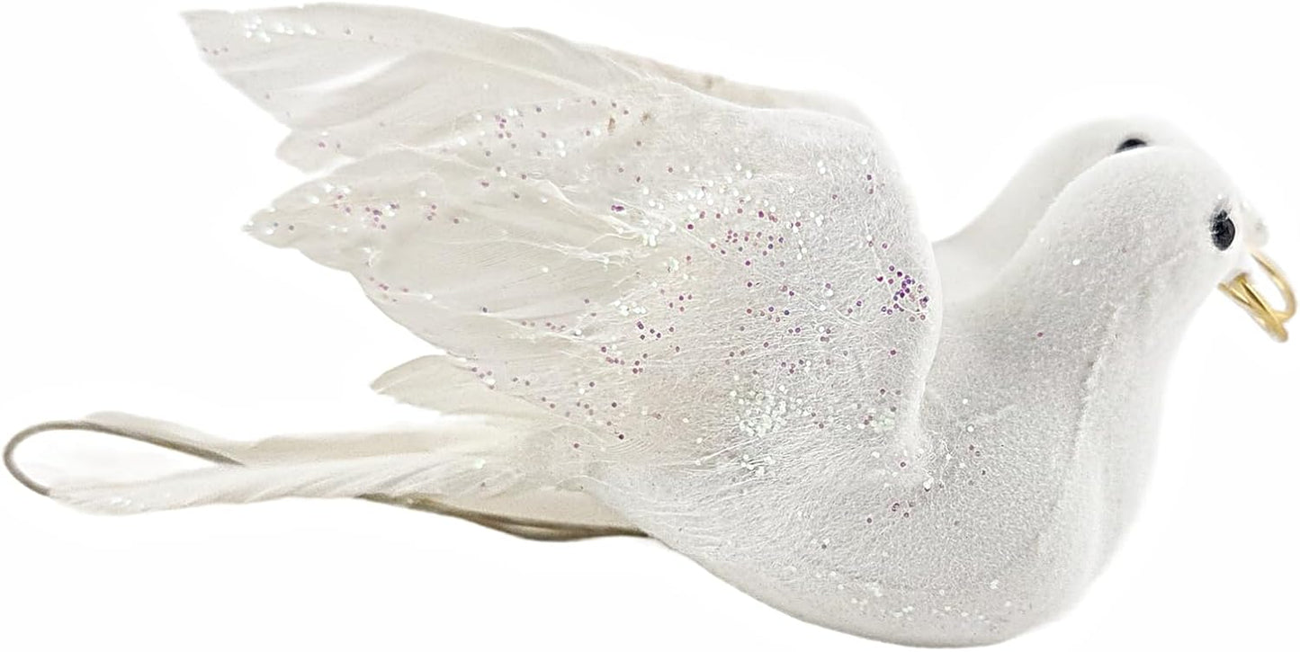 Party Favors Plus White Glitter Love Doves Wedding Ornament with Gold Rings 5 x 2 In Set of 2