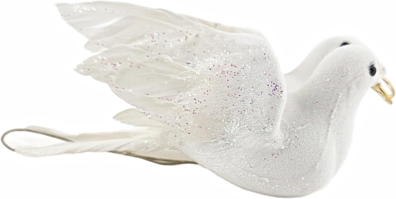 Party Favors Plus White Glitter Love Doves Wedding Ornament with Gold Rings 5 x 2 In Set of 2