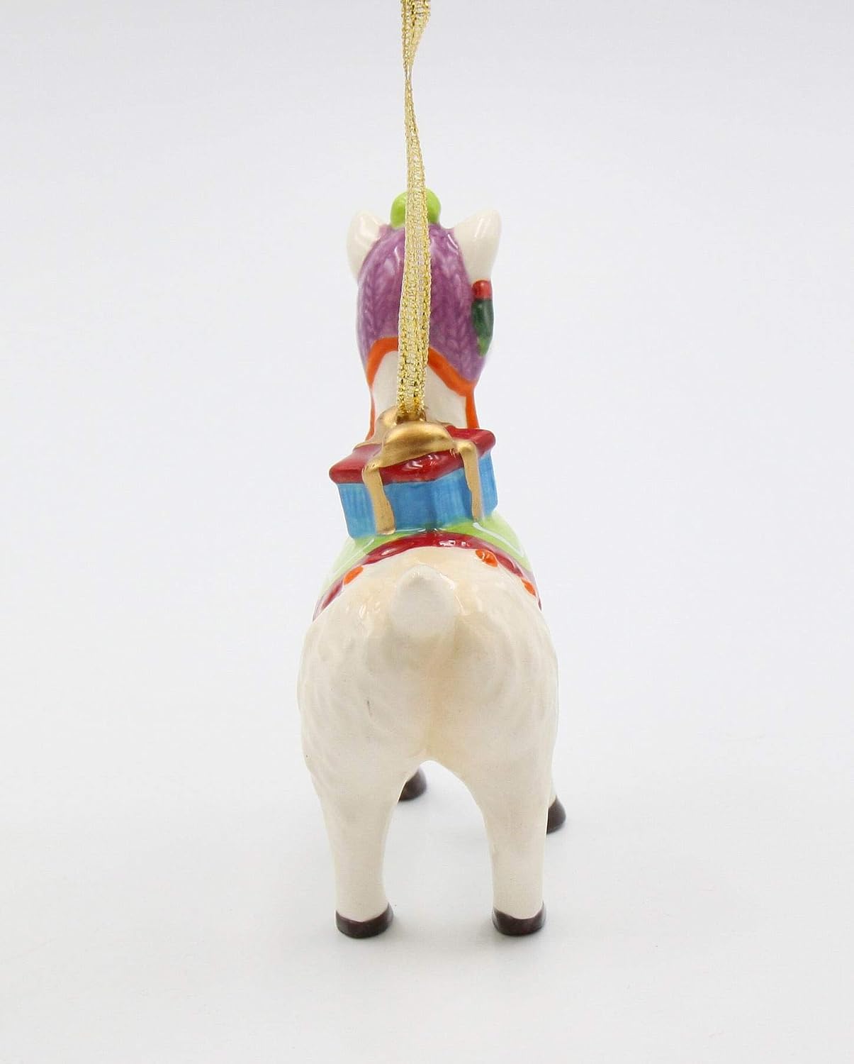 Cosmos Gifts Fine Ceramic Christmas Llama with Presents Ornament 4"