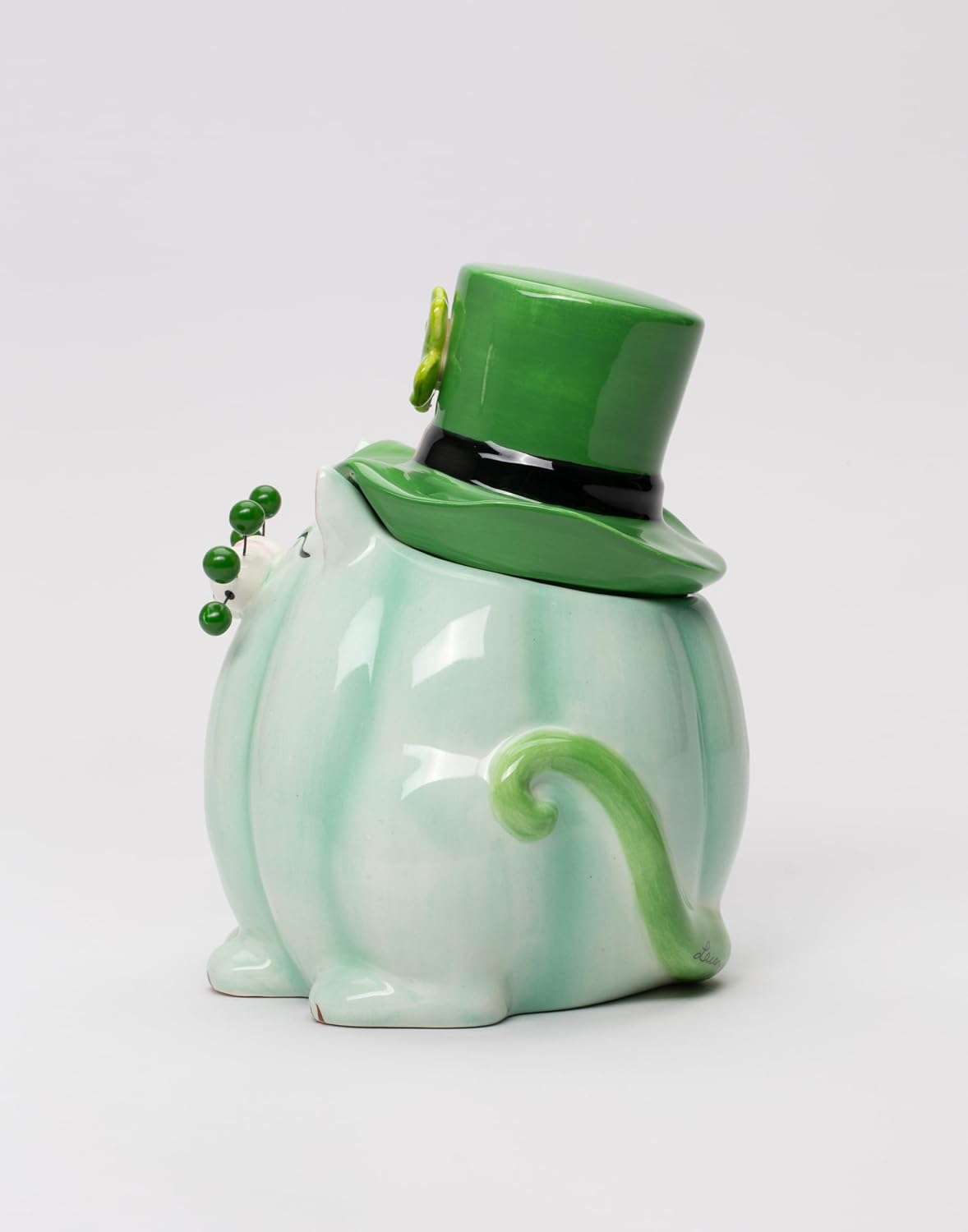 Cosmos Gifts Ceramic St. Patrick's Day Whisker Cat Candy Jar 6-1/2" H