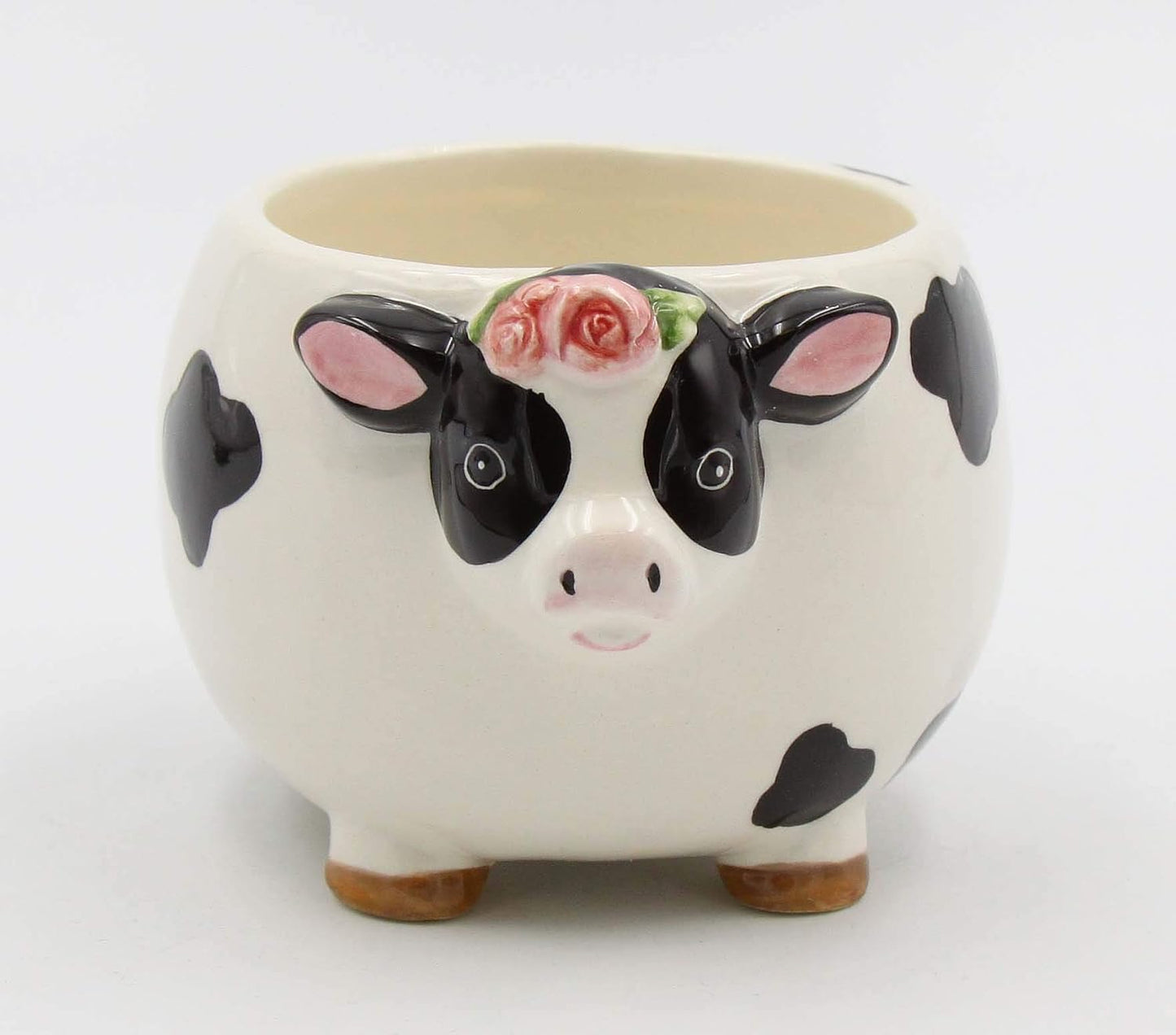 Cosmos Gifts Fine Ceramic Country Barnyard Cow Candy Dish Bowl/Plant Planter 5" L Multicolored