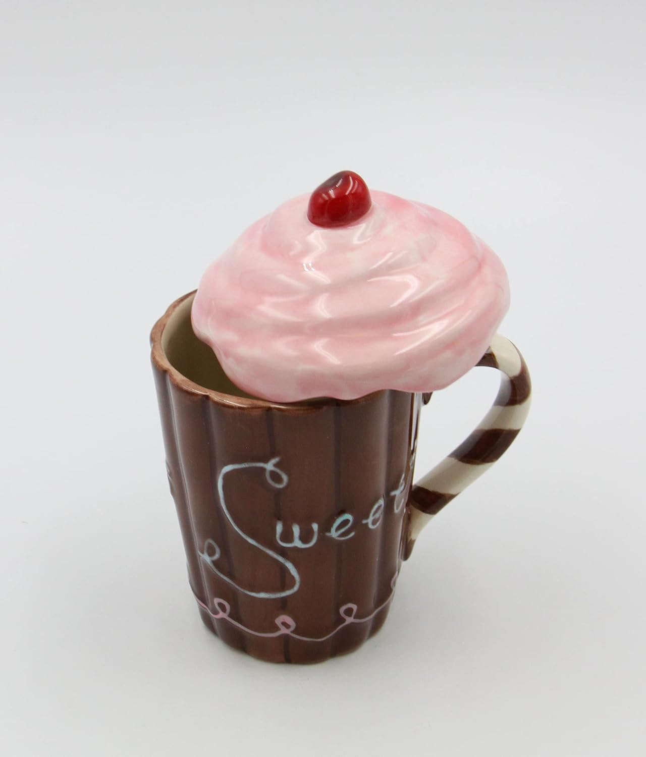 Appletree Design Life Is Sweet Ceramic Mug with Pink Lid 5-3/4" H