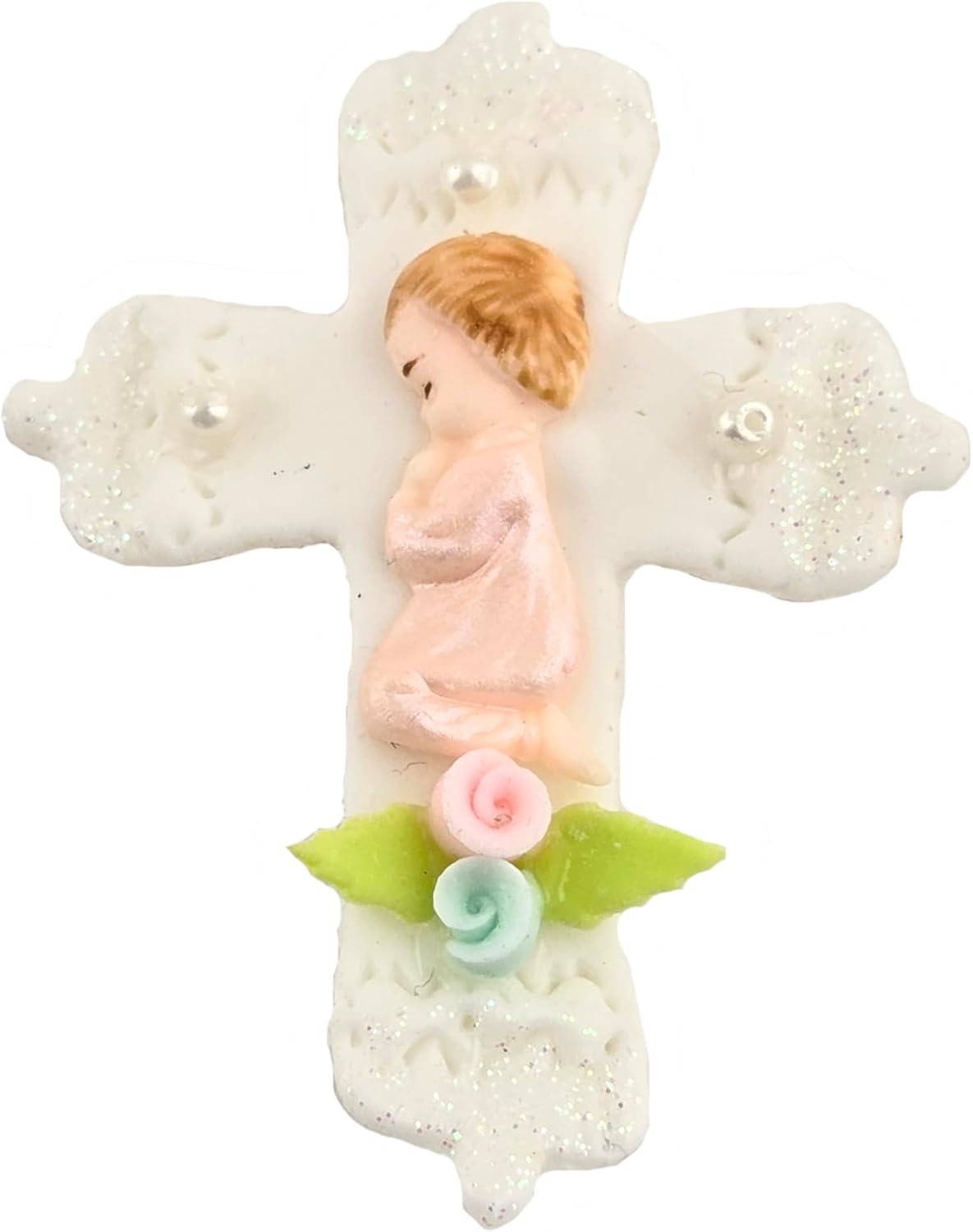 Party Favors Plus Cold Porcelain Cross Capia Figurines Pink White Glitter 12 Count