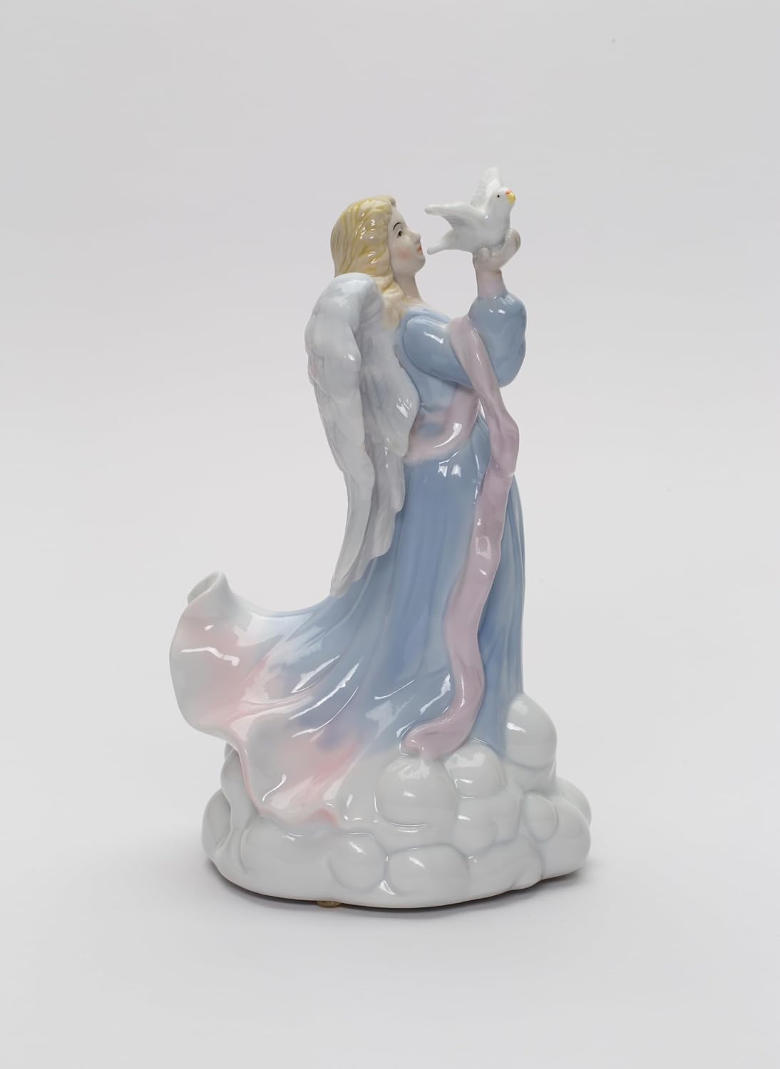 Cosmos Gifts Fine Porcelain Inspirational Peace Angel Holding Dove Music Box Figurine 8" H Blue
