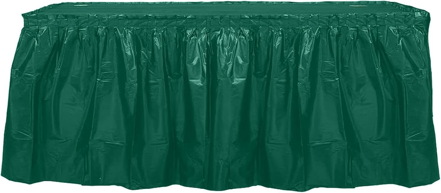 Party Favors Plus Hunter Green Plastic Rectangular Tablecloth with Skirt 54 x 108 In