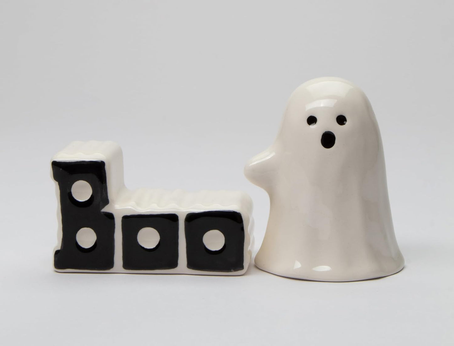 Cosmos Gifts Ceramic Ghost & Boo Halloween Salt and Pepper Shakers Set 3-3/8" H 21069