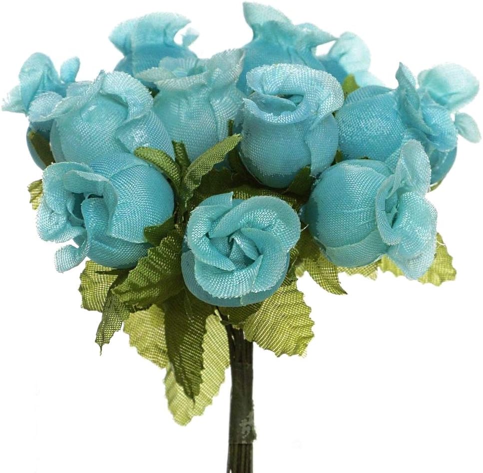 144 Miniature Poly Rose Silk Favor Flower Pick Wedding Shower - Aqua