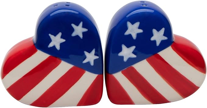 Cosmos Gifts Fine Ceramic Patriotic Hearts Salt & Pepper Shakers Set 2-1/2" H
