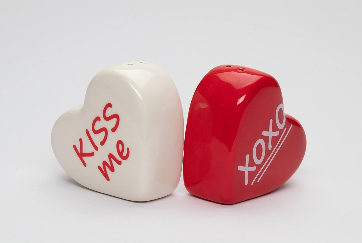 Cosmos Gifts Fine Ceramic Valentine Kiss Me Love Red Heart Salt & Pepper Shakers Set 2-1/2" H