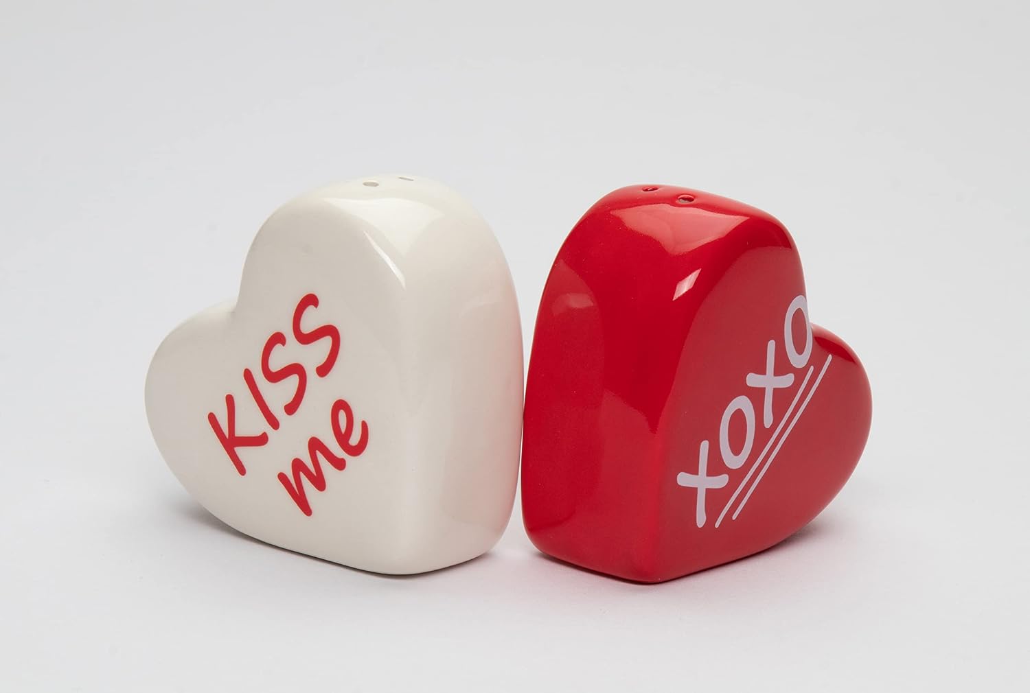 Cosmos Gifts Fine Ceramic Valentine Kiss Me Love Red Heart Salt & Pepper Shakers Set 2-1/2" H