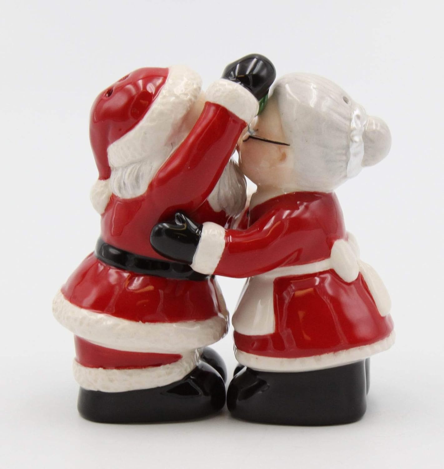 Cosmos Gifts Fine Ceramic Santa Couple Kissing Under The Mistletoe Salt and Pepper Shakers Set 3-3/8" H
