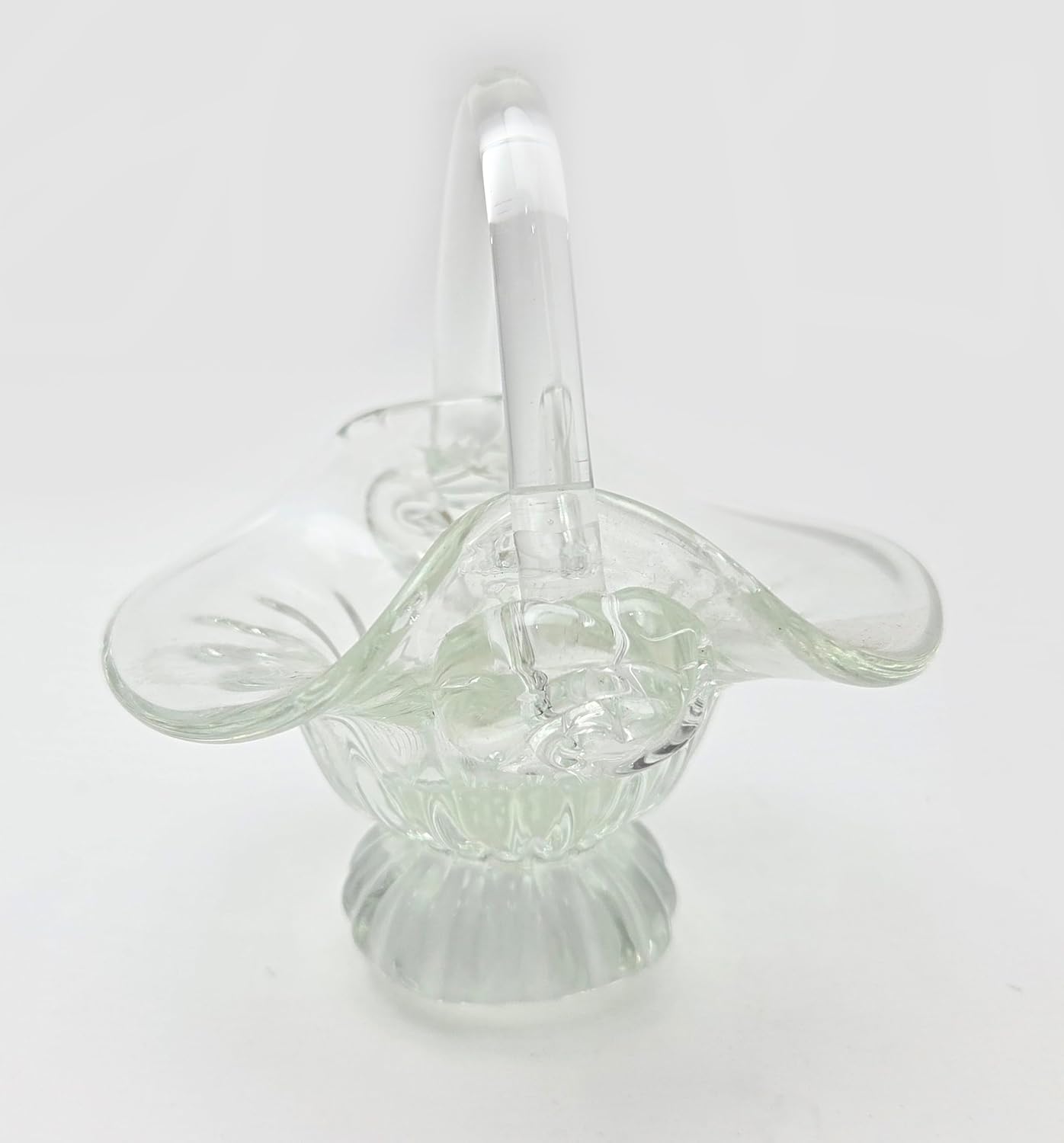 Party Favors Plus Clear Hand-Blown Art Glass Basket Trinket Holder 5.25 Inch