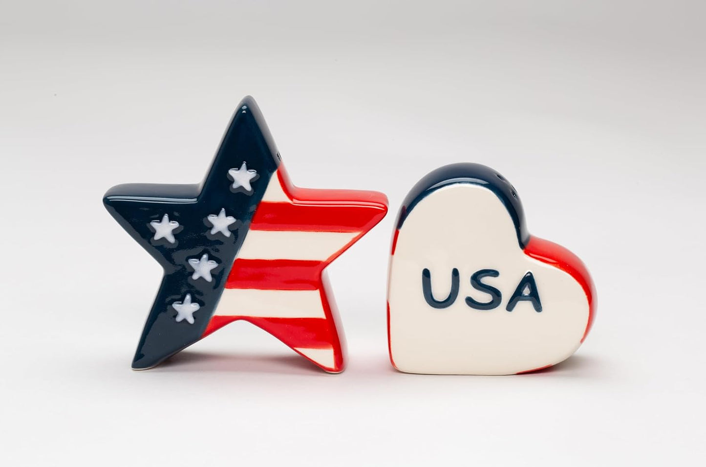 Cosmos Gifts Fine Ceramic Independence Day USA Star and Stripes American Flag Salt & Pepper Shakers Set 3-1/8" H