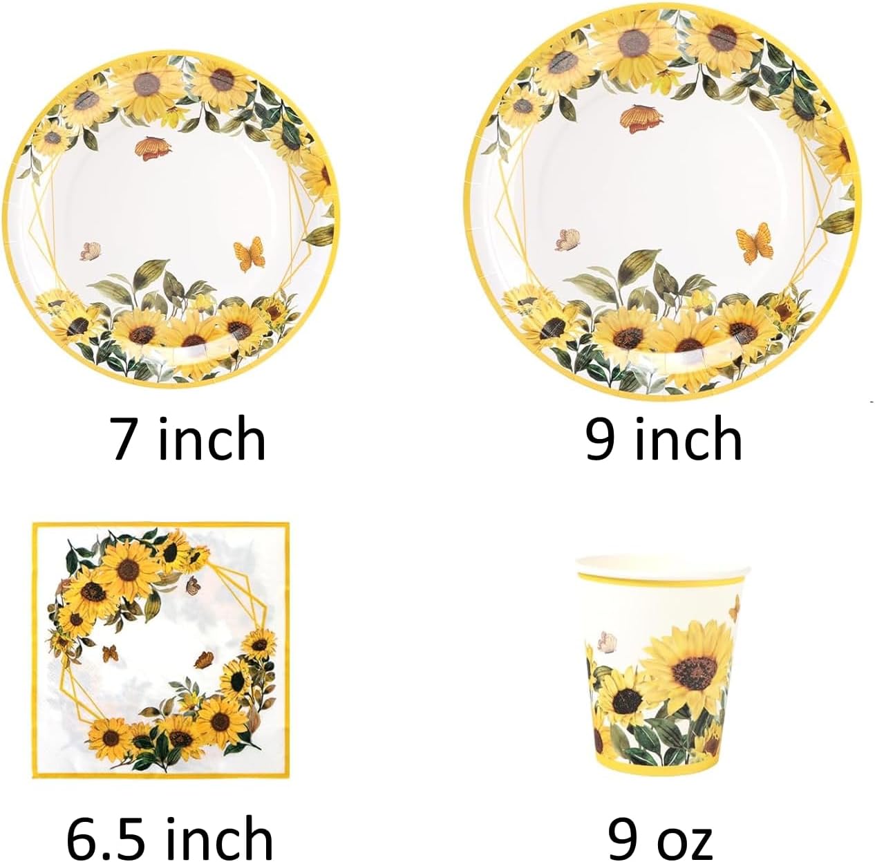 Party Favors Plus Sunflower Paper Plates Napkins Cups Set 100 Count