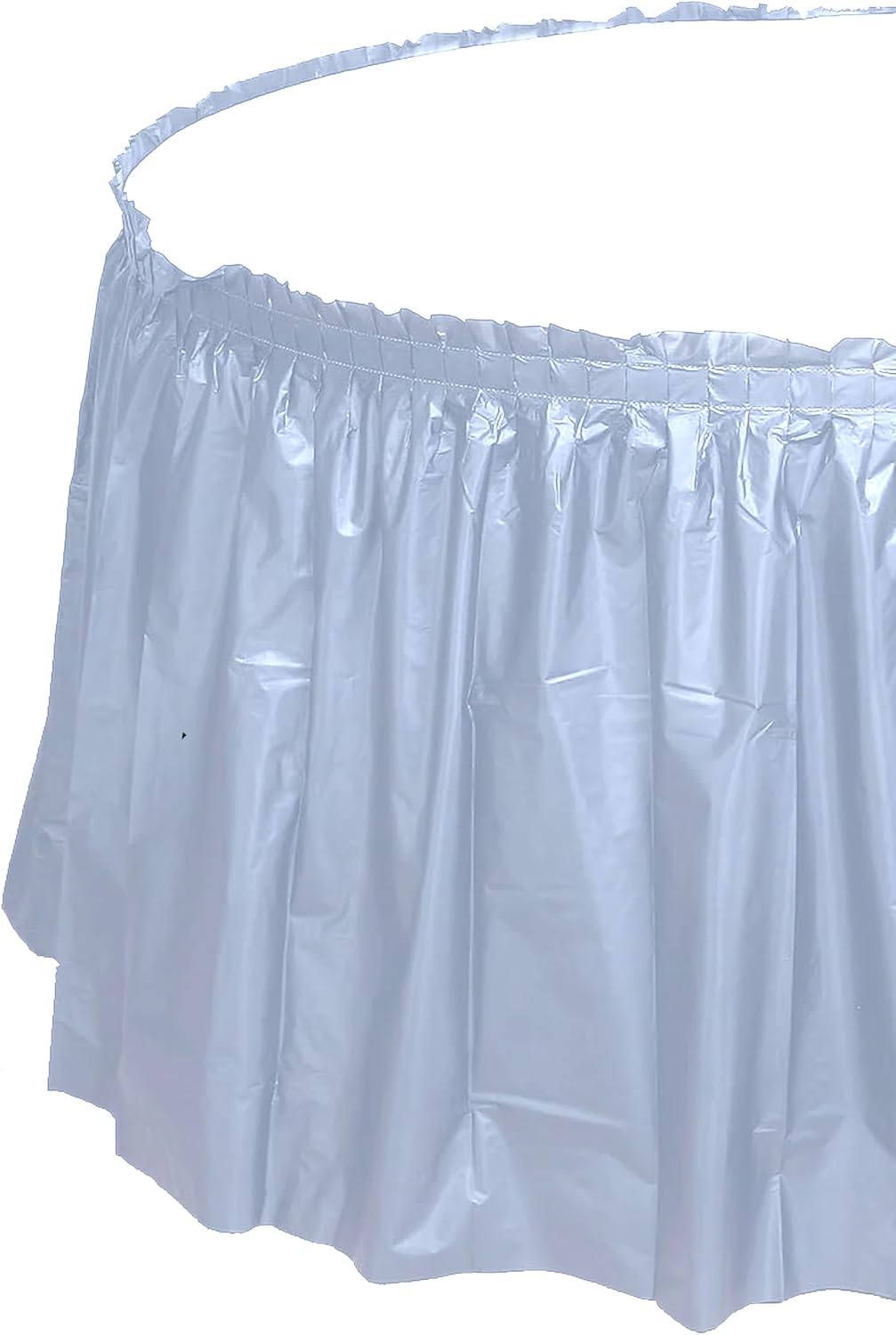 Party Favors Plus Light Blue Plastic Tablecloth 84 Inch Round with 2 Table Skirts 3 Piece Set