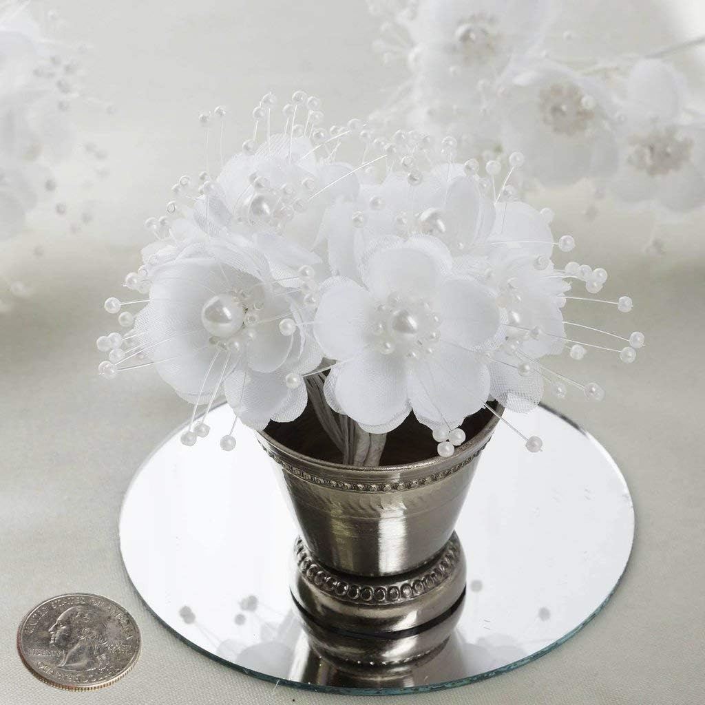 Party Favors Plus White Satin Pearl Organza Wedding Flower Favor 72 Count