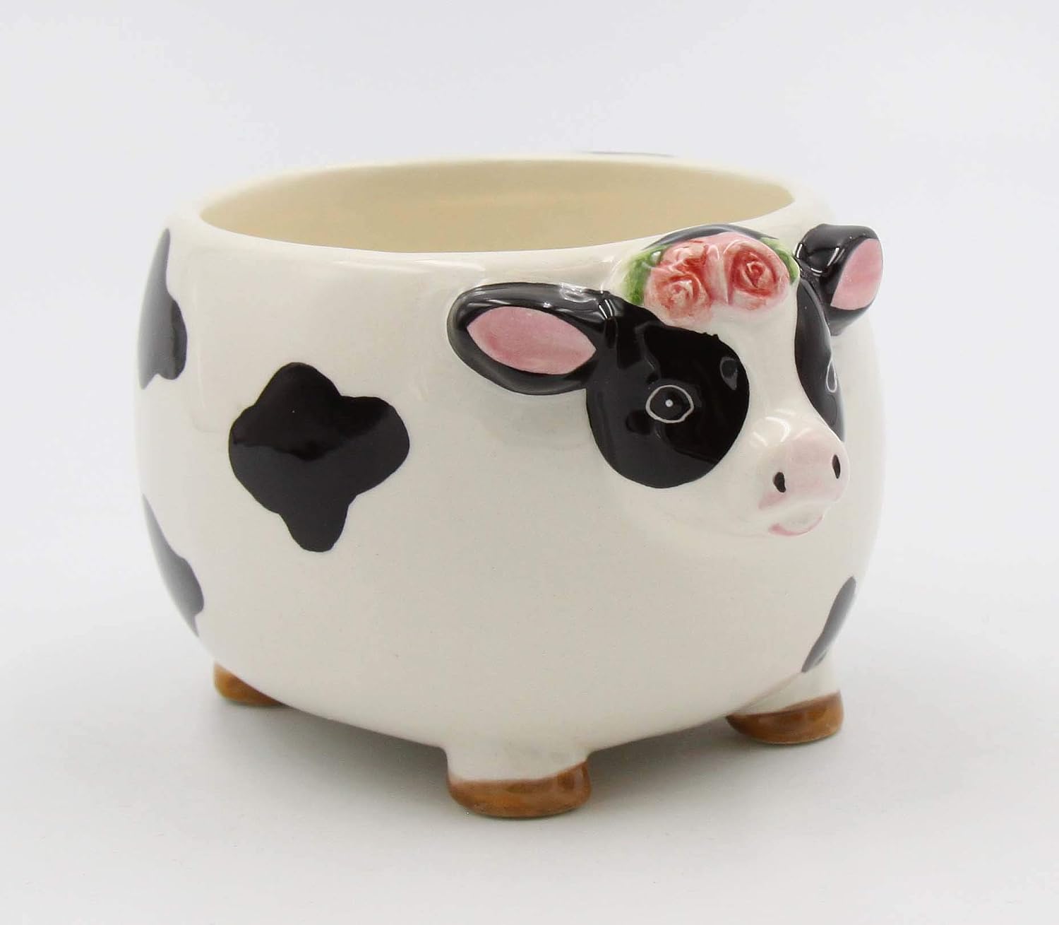 Cosmos Gifts Fine Ceramic Country Barnyard Cow Candy Dish Bowl/Plant Planter 5" L Multicolored