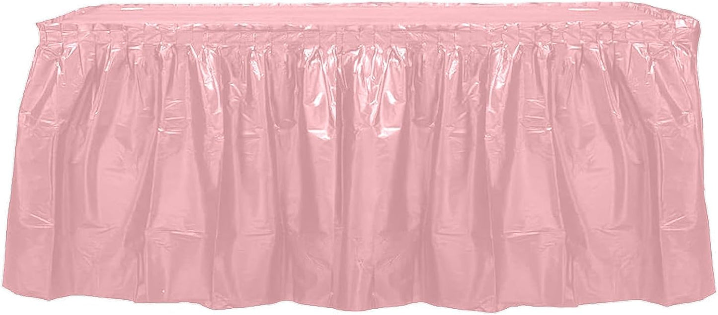Party Favors Plus Pink Plastic Tablecloth 54x108 Inch with Table Skirt 2 Piece Set