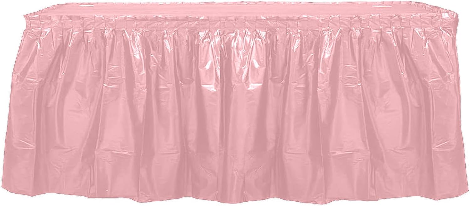 Party Favors Plus Pink Plastic Tablecloth 54x108 Inch with Table Skirt 2 Piece Set