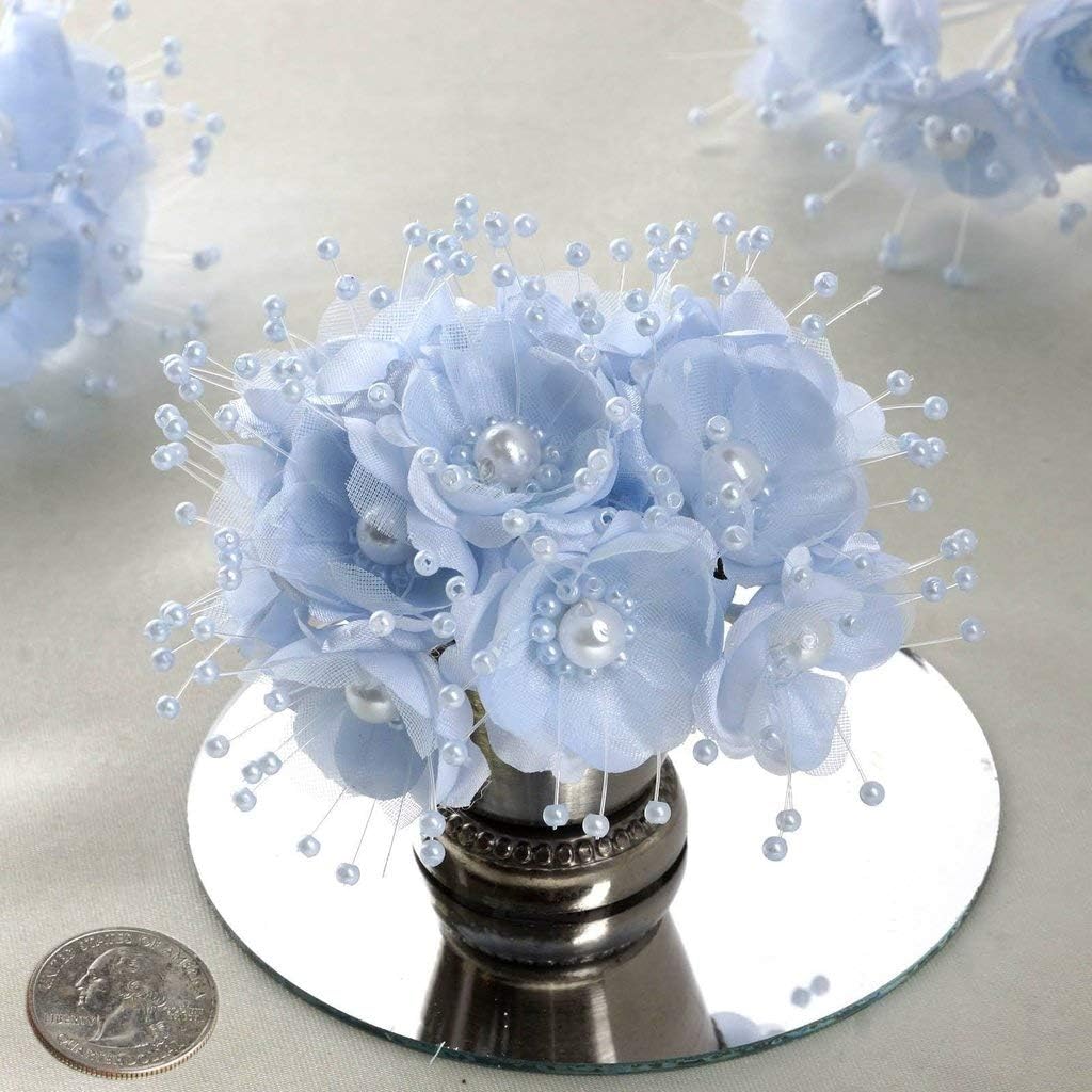 Party Favors Plus 72 Light Blue Satin Pearl Flowers 1.5 Inch Bridal Shower