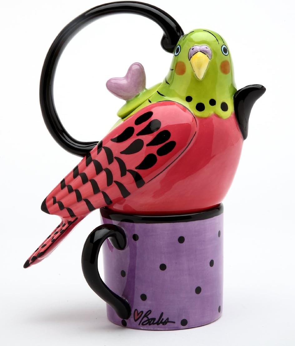 Appletree 7-1/4-Inch Ceramic Pink Parakeet Tea For One