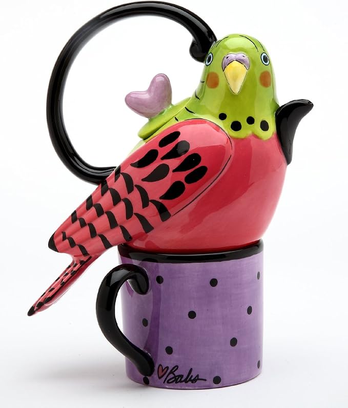 Appletree 7-1/4-Inch Ceramic Pink Parakeet Tea For One