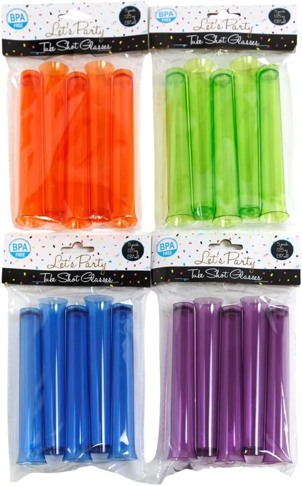 Tube Shot Glasses BPA Free Plastic 5.5in 1.25oz 20 Pack