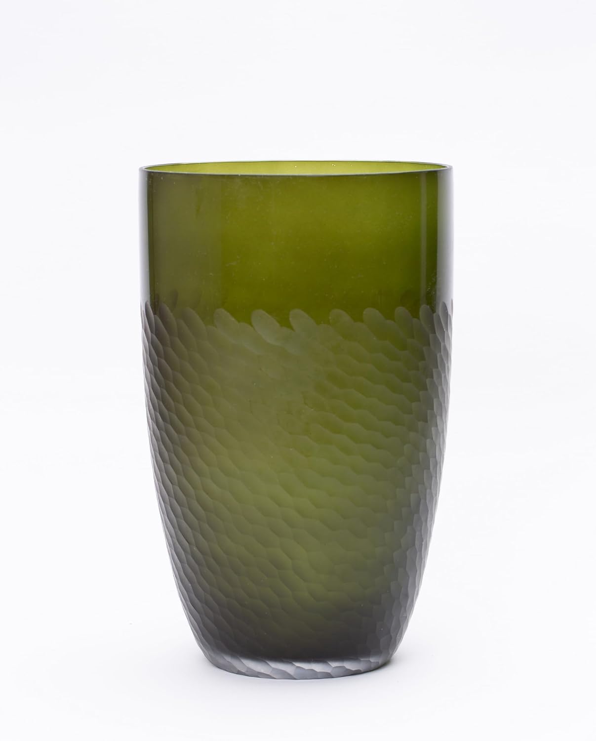 Cosmos Gifts Modern Etched Glass Vase Olive Green 11" H