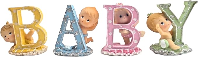 Party Favors Plus Polyresin Baby Letter Figurines Multicolor 2.5 Inch 4 Count