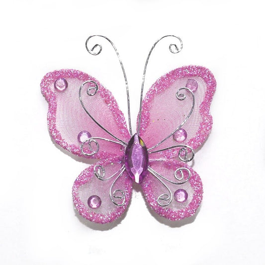Party Favors Plus Pink Organza Nylon Wire Butterfly Decorations 24 Count