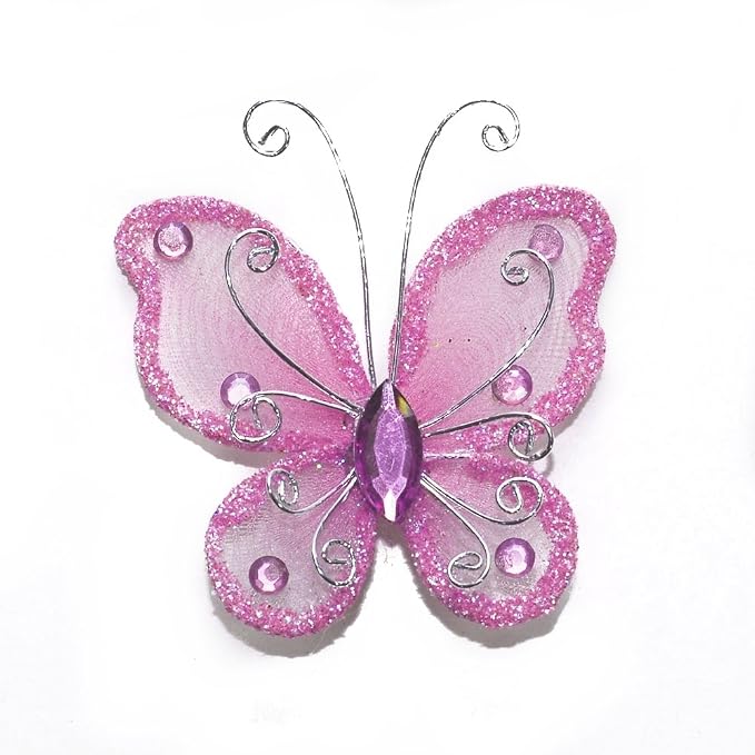Party Favors Plus Pink Organza Nylon Wire Butterfly Decorations 24 Count
