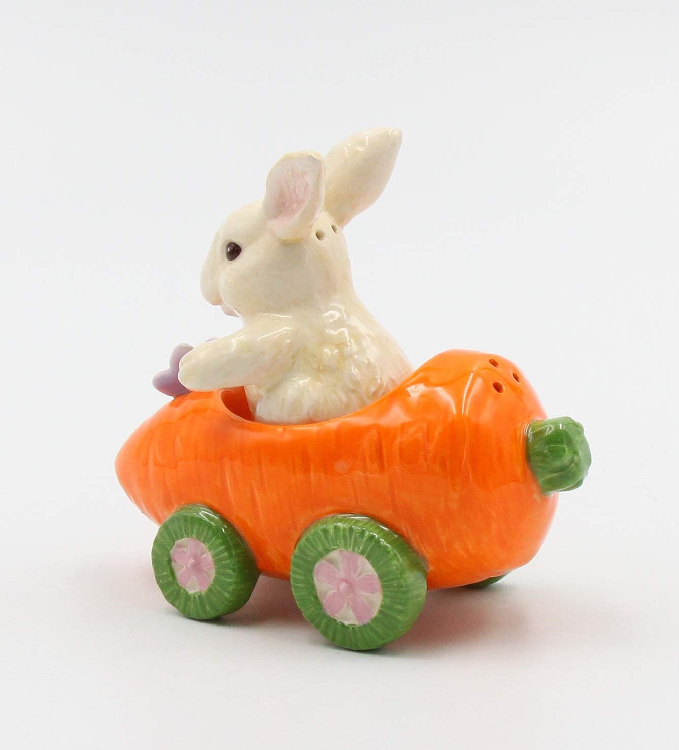 Cosmos Gifts Fine Ceramic Bunny Rabbit on Carrot Cart Salt & Pepper Shakers 4-1/4" L
