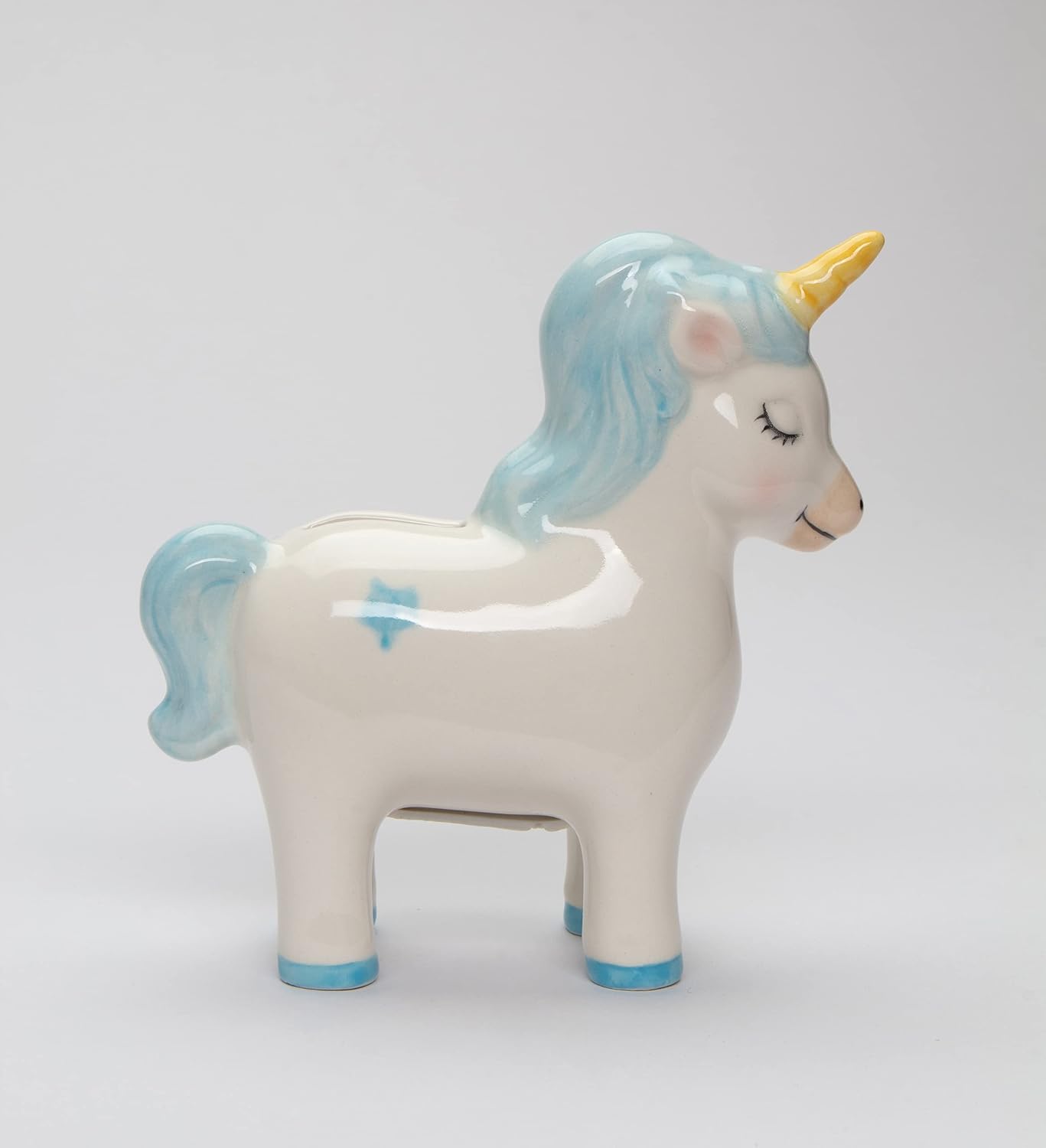 Cosmos Gifts Fine Ceramic Blue Unicorn Piggy Bank 5-1/4" H