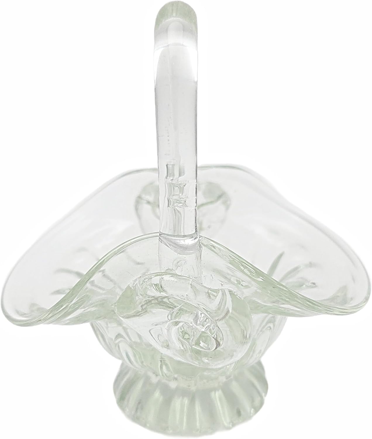Party Favors Plus Vintage Clear Hand-Blown Art Glass Basket Trinket Holder 5 Inch