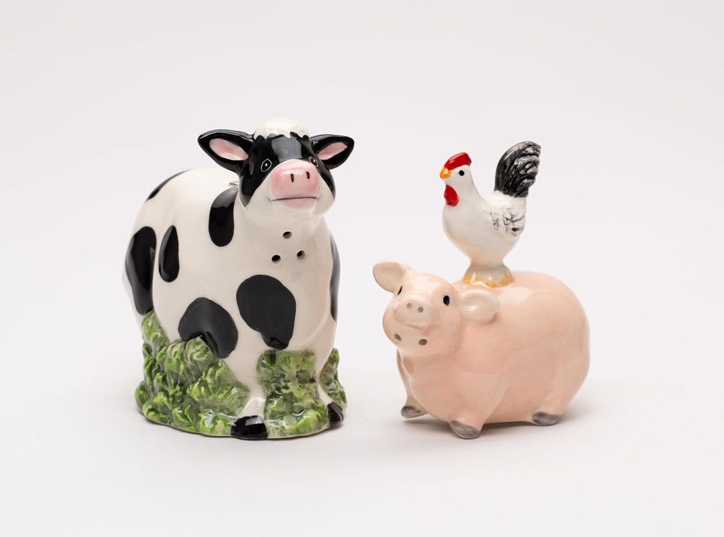 Cosmos Gifts Fine Ceramic Country Farmhouse Cow Pig and Rooster Salt & Pepper Shakers Set 4-7/8" H 21167
