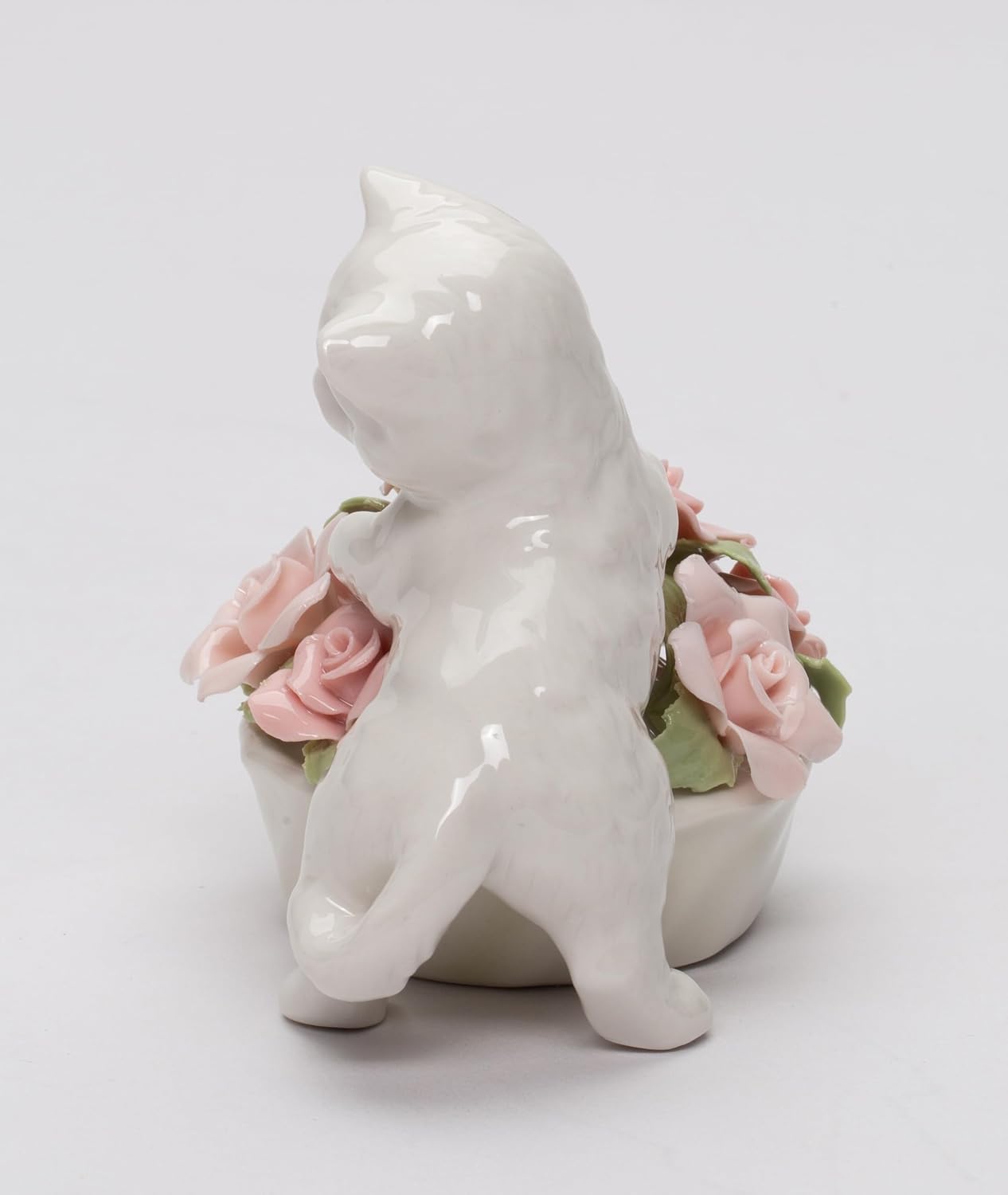 Cosmos Gifts Fine Porcelain Cat Kitten with Pink Rose Flowers Pot Mini Figurine 3" H 96475