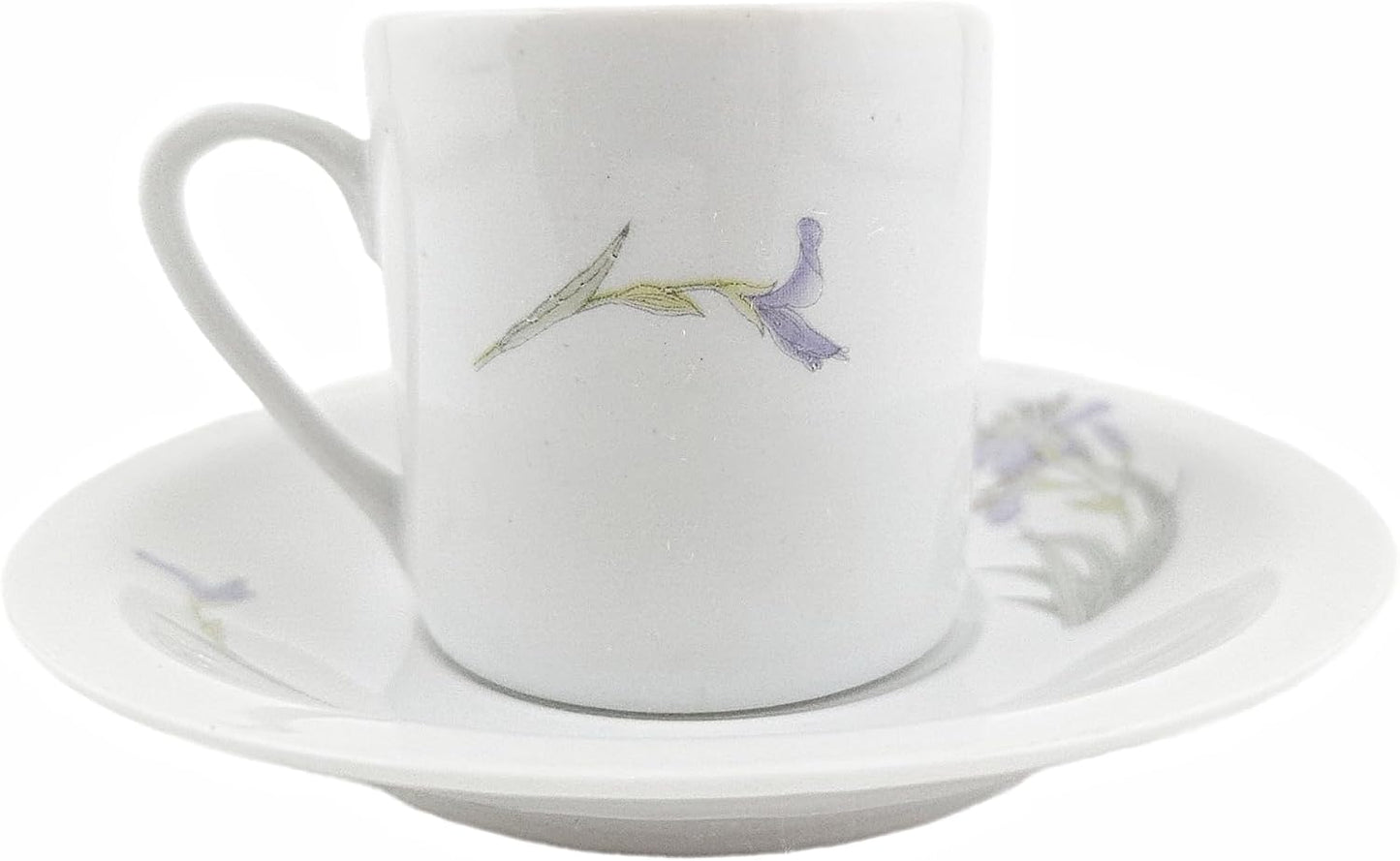 Party Favors Plus Fine Porcelain Coffee Cup and Saucer Set White Purple Floral 12 Piece