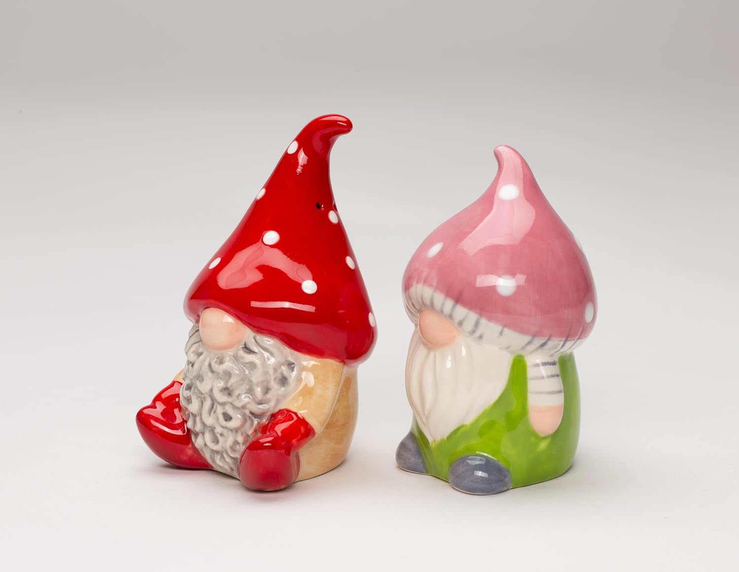 Cosmos Gifts Fine Ceramic Forest Mushroom Gnomes Salt & Pepper Shakers Set 3-7/8" H