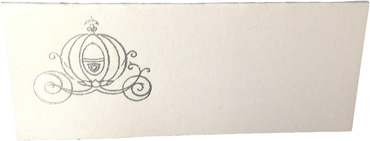Party Favors Plus Silver Cinderella Carriage Tent Style White Place Cards 4.25 X 1.75 Inch 100 Count
