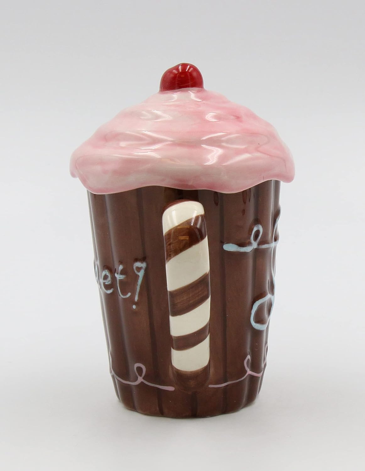 Appletree Design Life Is Sweet Ceramic Mug with Pink Lid 5-3/4" H