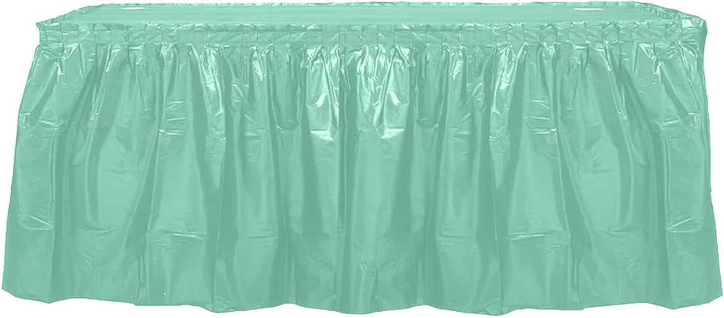 Party Favors Plus Mint Green Plastic Rectangular Tablecloth with Table Skirt 54x108 Inch 2 Piece Set