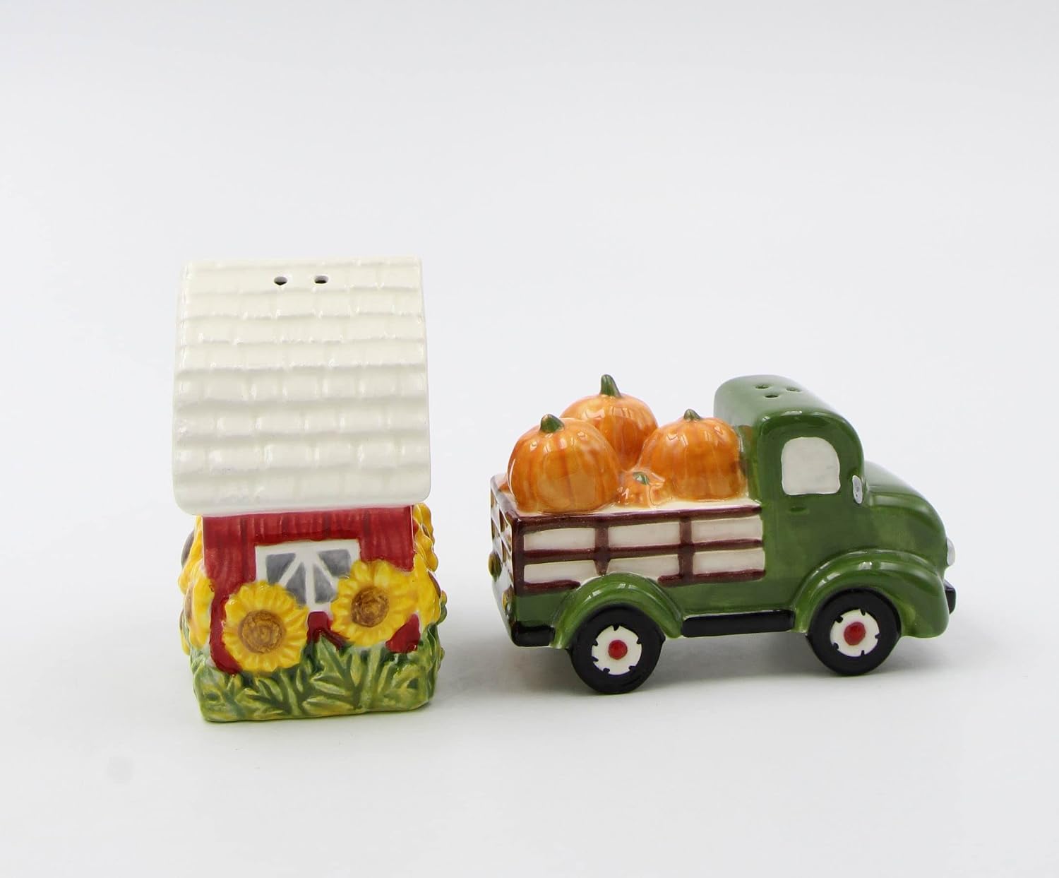 Cosmos Gifts Fine Ceramic Sunflower Barn and Pumpkin Truck Salt and Pepper Shakers Set 3-1/8-Inch Multicolor